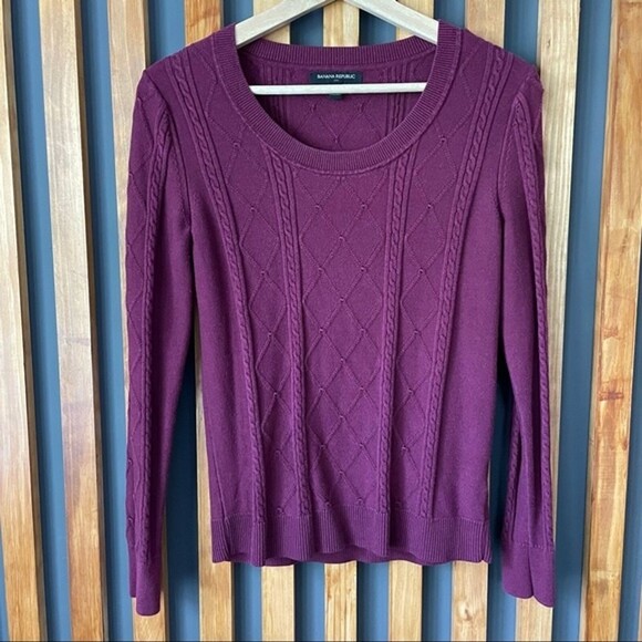 Banana republic sweater scoop neck long sleeves argyle solid knit maroon small - Picture 1 of 4